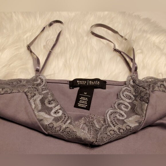 White House Black Market Gray Wide Lace Hem Long Camisole Size M - Picture 2 of 6